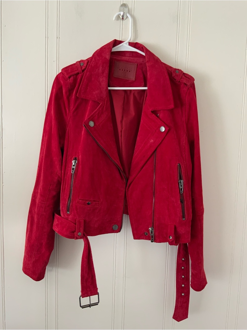 Blank NYC Vibrant Red Suede Moto Jacket with Belt